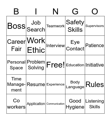 Job Skills Bingo Card