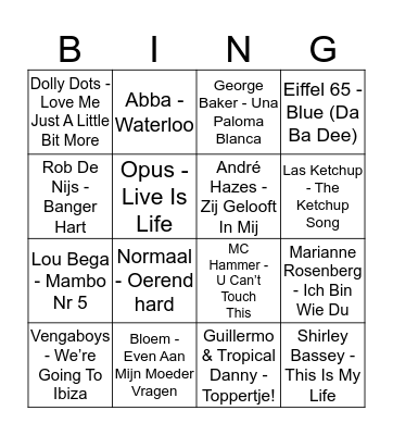 Familie Lorkeers Foute Muziek Bingo Card