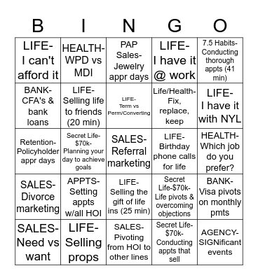 Insurance Bingo- L & D  Bingo Card