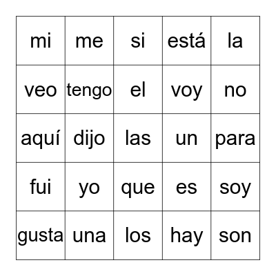 Kinder 25 Sight words Bingo Card
