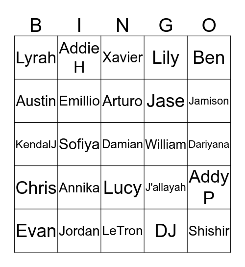 Fury Bingo Card