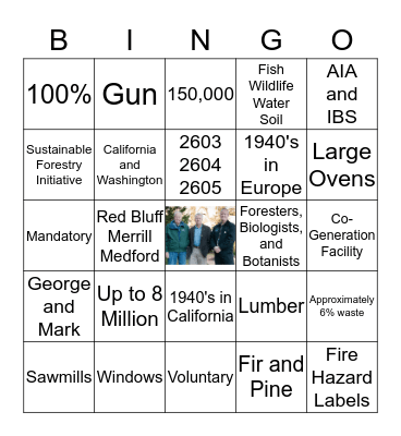 Sierra Pacific Bingo Card