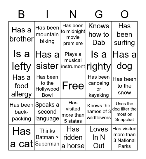 SAMO Youth BINGO Card