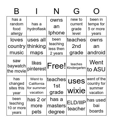 GAP 2017 Bingo Card