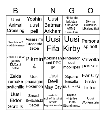 E3 Bingo  Bingo Card