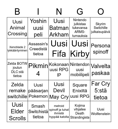 E3 Bingo  Bingo Card