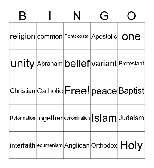 Ecumenism & Interfaith Dialogue Bingo Card