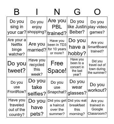 Getting to Know You Bingo Card
