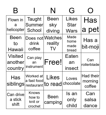 Find Someone Who...Bingo! Bingo Card