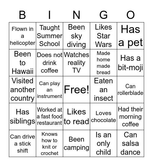 Find Someone Who...Bingo! Bingo Card