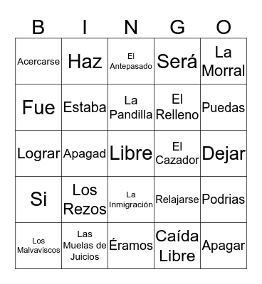 Bingo de Español Bingo Card