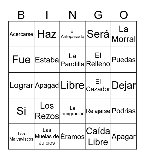 Bingo de Español Bingo Card