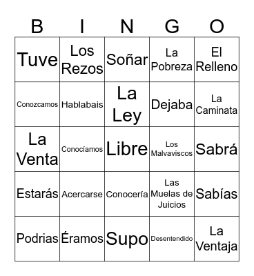 Bingo de Español Bingo Card