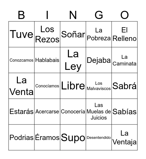 Bingo de Español Bingo Card