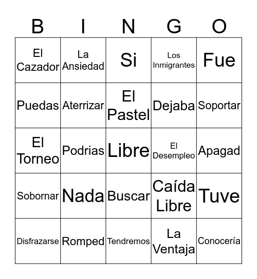 Bingo de Español Bingo Card