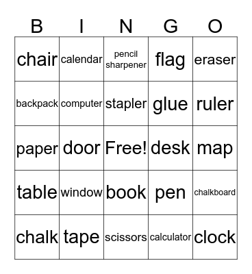 School Bingo Card