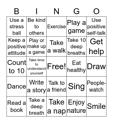 Stress Relief Activities Bingo Card