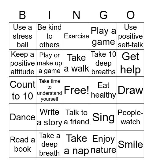 Stress Relief Activities Bingo Card