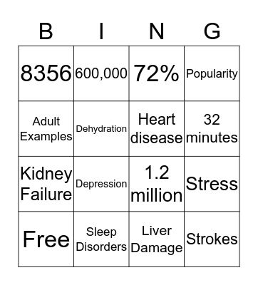 Alcohol Prevention  Bingo Card