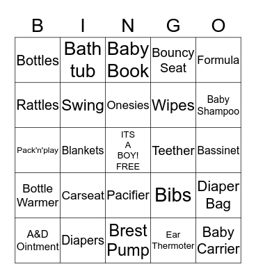 Baby Shower Bingo Card