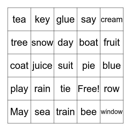 Polite Vowels Bingo Card