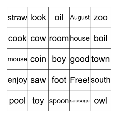 Vowel Digraphs Bingo Card