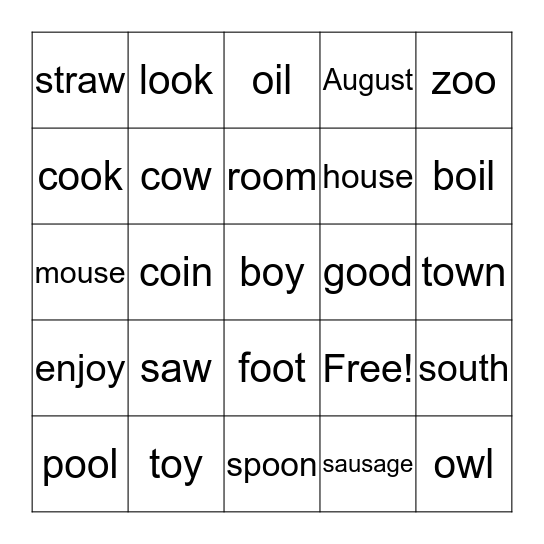 Vowel Digraphs Bingo Card
