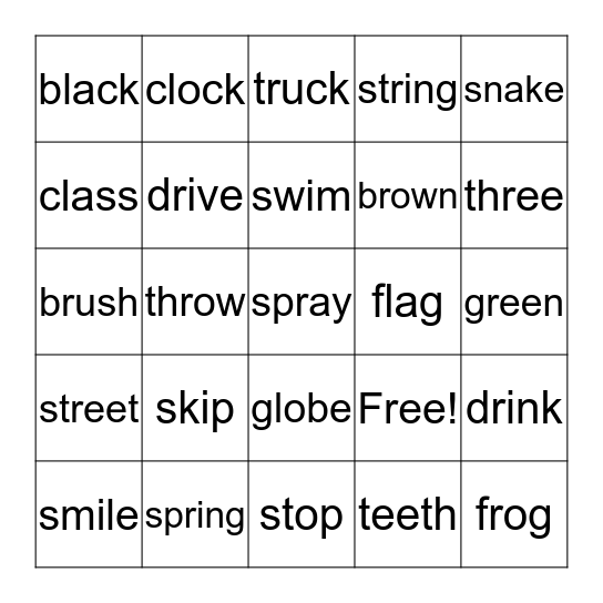 Consonant Blends Bingo Card