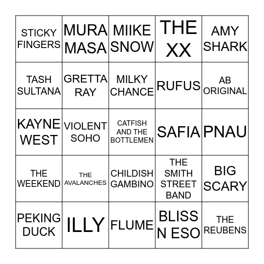 045 HOTTEST 100 2016 Bingo Card