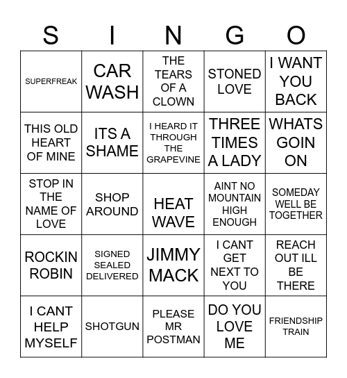 044 THE BEST OF MOTOWN Bingo Card