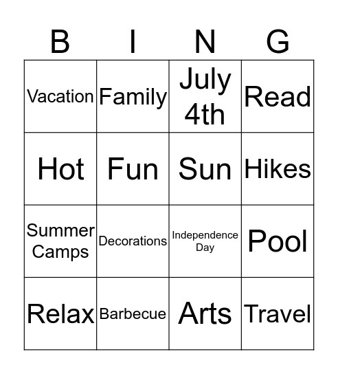 Summer Fun! Bingo Card