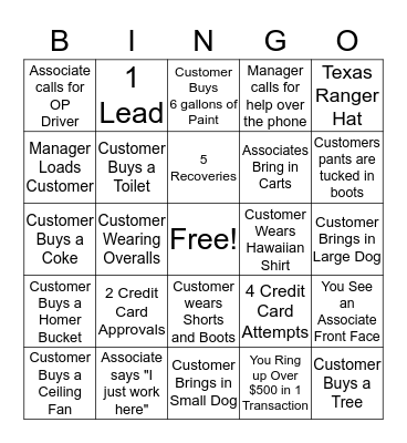 The Home Depot Bingo Card