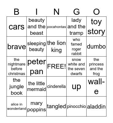 Disney Movie Bingo Card