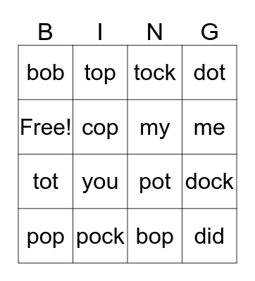 Up to Lesson 8 Bingo Card