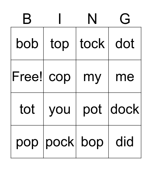 Up to Lesson 8 Bingo Card