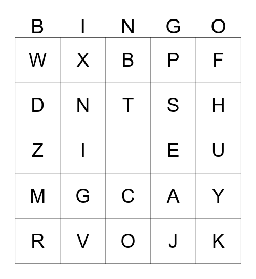 ALPHABET BINGO Card