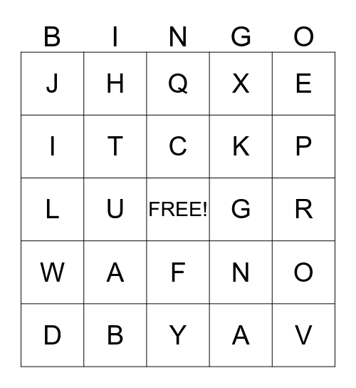 ALPHABET BINGO Card