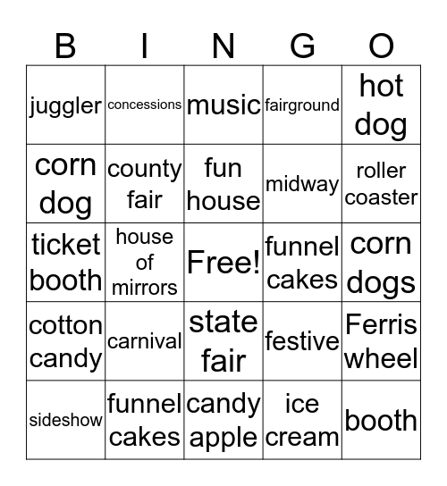 Carnival Bingo Card