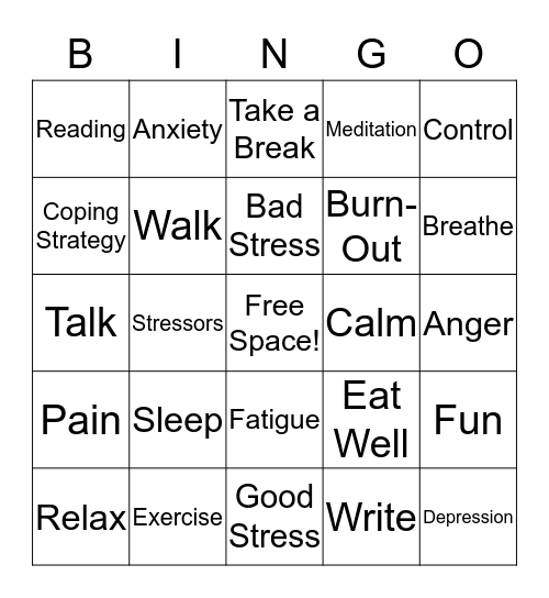 Stress Management Bingo Card