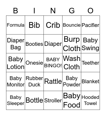 Baby Shower Bingo Card