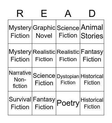 Summer Reading Genre Challenge! Bingo Card