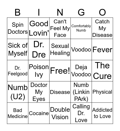 Mental Floss Music Bingo: Doctor, Doctor Bingo Card