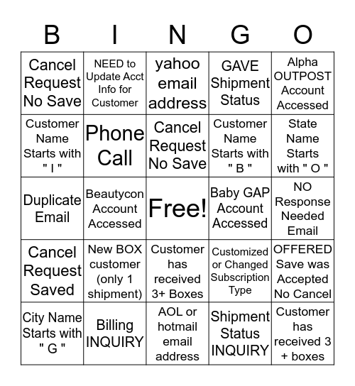 Multi-Channel Team Bingo Card