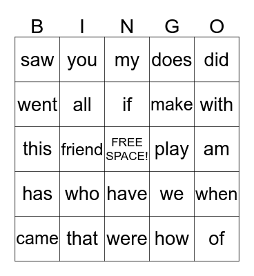 No Excuse Word Bingo Card
