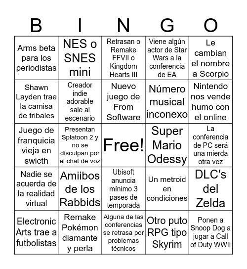 E3 2017 Bingo Card