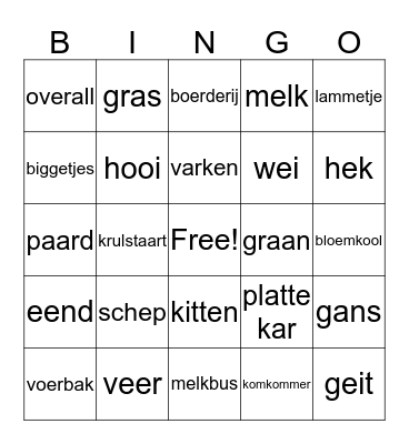 Boerderij Bingo Card