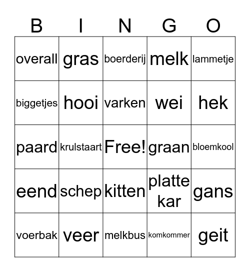 Boerderij Bingo Card
