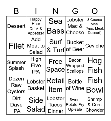 Fish House Bingo Card