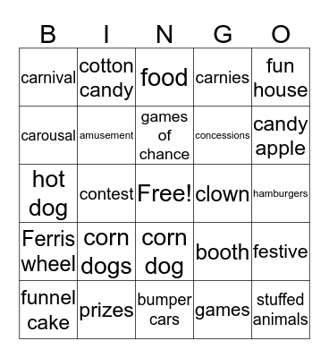Carnival Fun Bingo Card