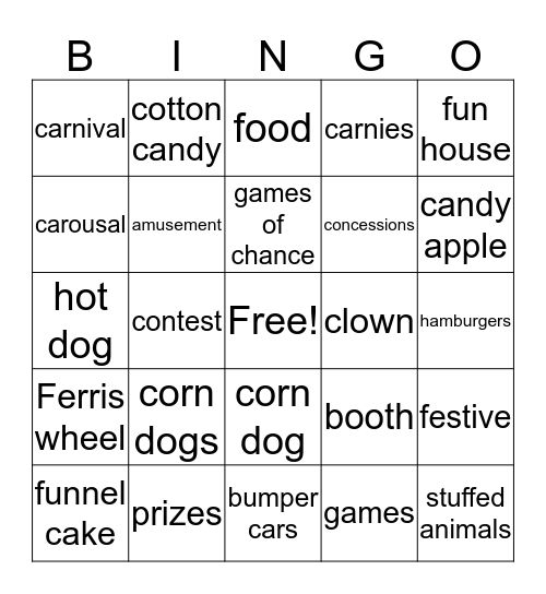 Carnival Fun Bingo Card